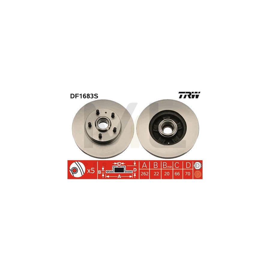 TRW DF1683S Brake Disc Vented, Painted  - 1 piece