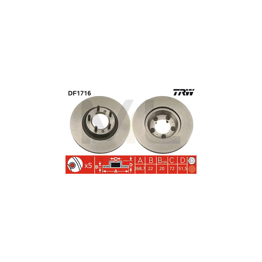 TRW DF1716 Brake Disc Vented  - 1 piece