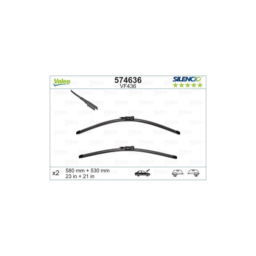Valeo Silencio Flat Blade Set, Silencio X.Trm 574636 Wiper Blade For Smart Fortwo
