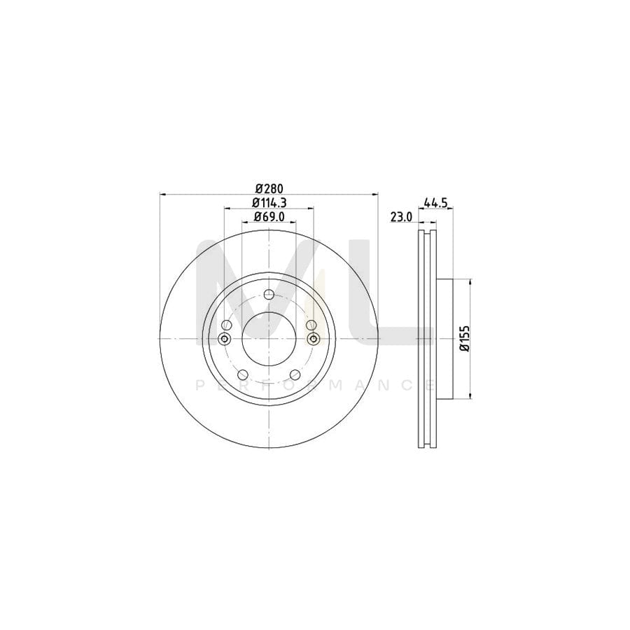 HELLA 8DD 355 131-361 Brake Disc Internally Vented, Coated, High-carbon, without wheel hub, without wheel studs | ML Performance Car Parts