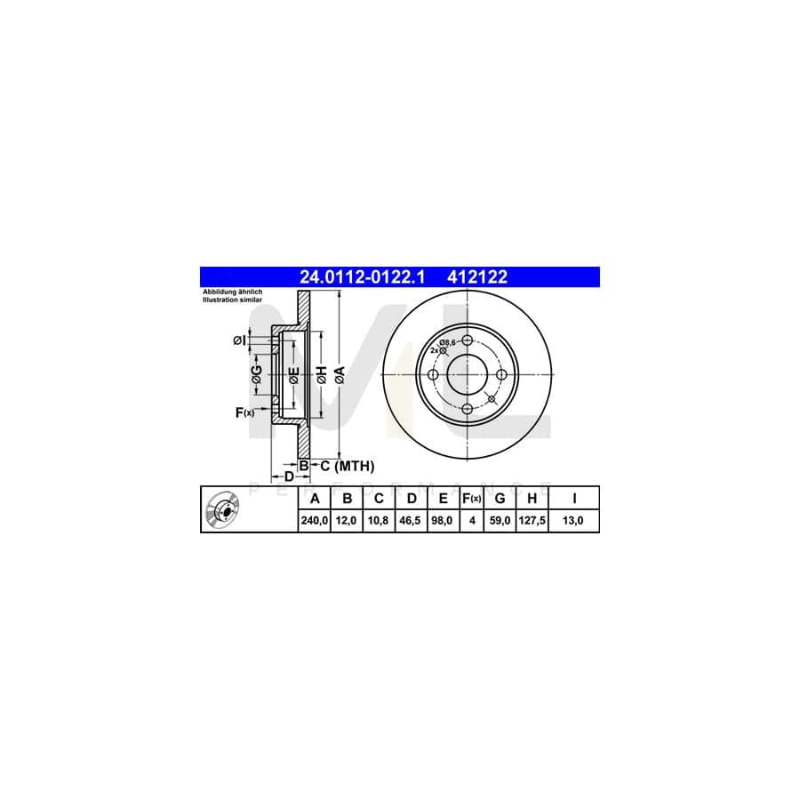 ATE 24.0112-0122.1 Brake Disc Solid  - 1 piece