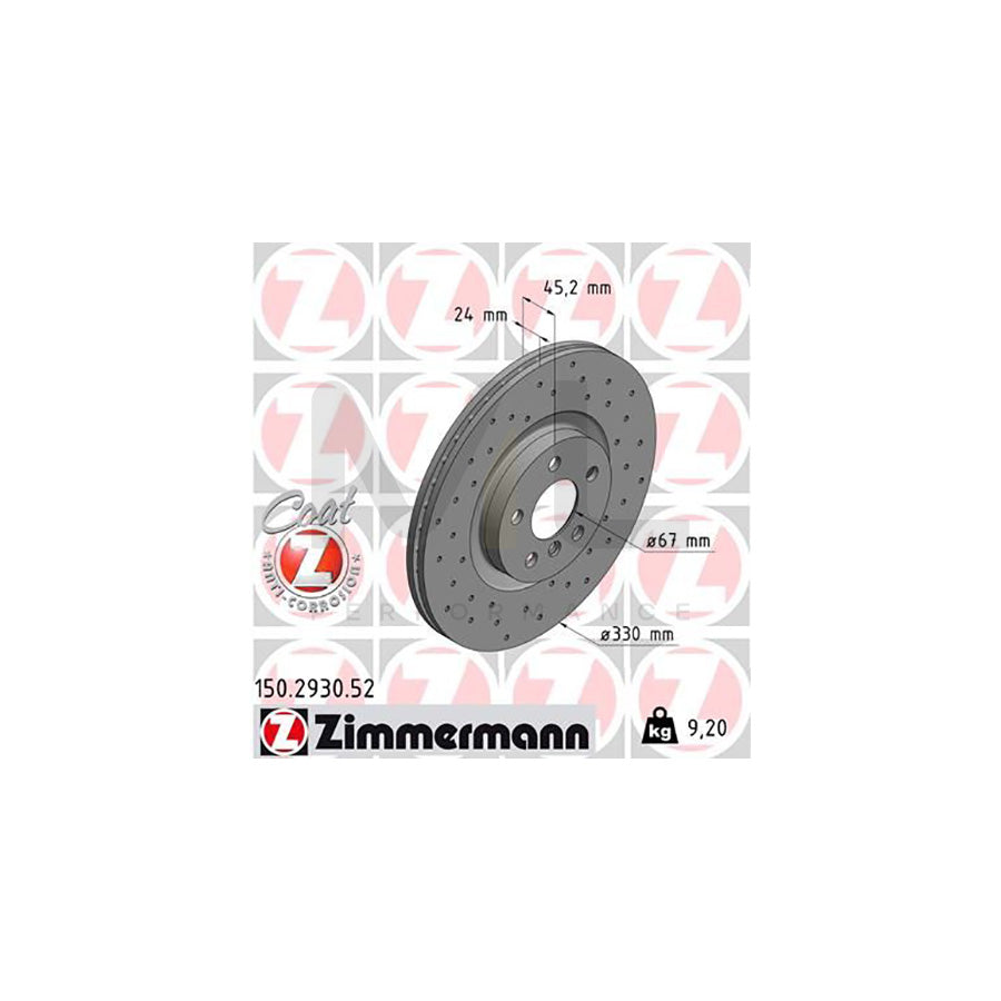 ZIMMERMANN SPORT COAT Z 150.2930.52 Brake Disc Internally Vented, Perforated, Coated, High-carbon  - 1 piece