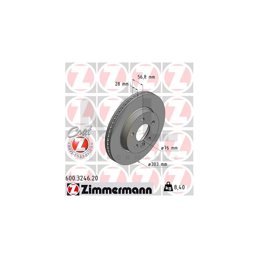 ZIMMERMANN COAT Z 600.3246.20 Brake Disc for VW AMAROK Internally Vented, Coated, High-carbon  - 1 piece