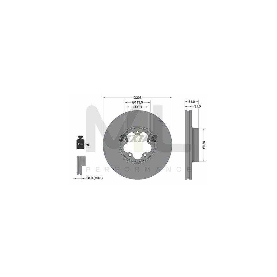 TEXTAR PRO 92274303 Brake Disc for FORD TRANSIT Internally Vented, Coated, without wheel hub, without wheel studs  - 1 piece