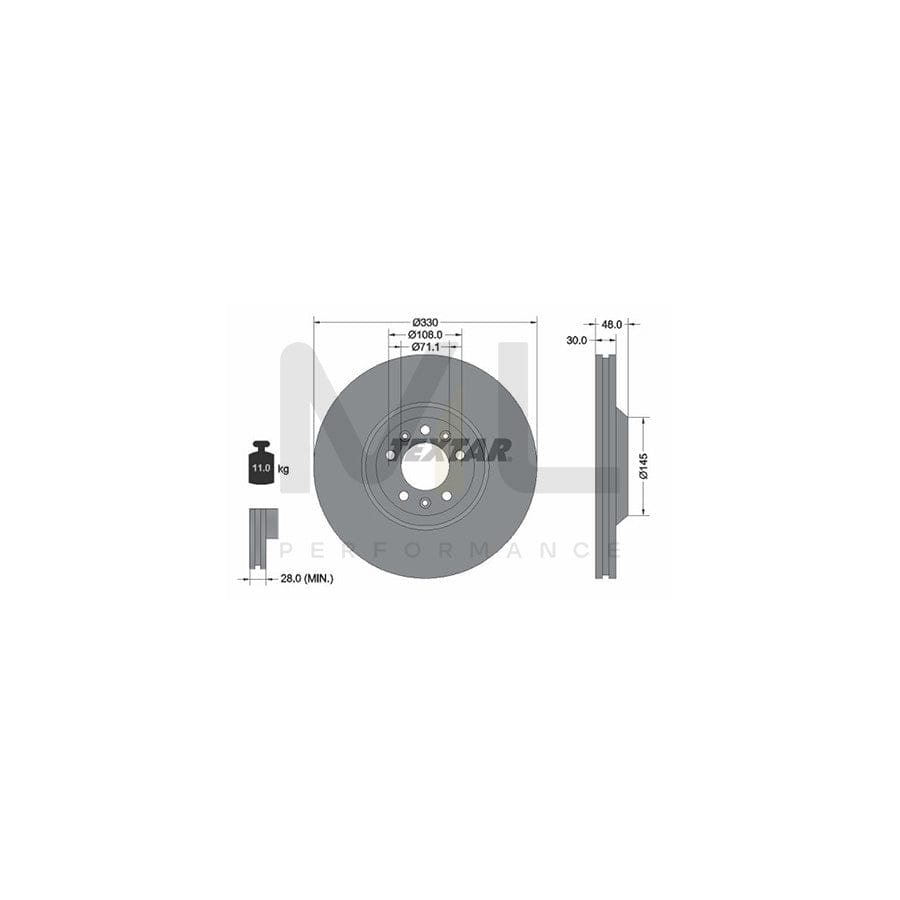 TEXTAR 92129500 Brake Disc Externally Vented, without wheel hub, without wheel studs  - 1 piece
