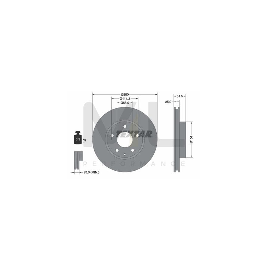 TEXTAR PRO 92267503 Brake Disc Internally Vented, Coated, without wheel hub, without wheel studs  - 1 piece