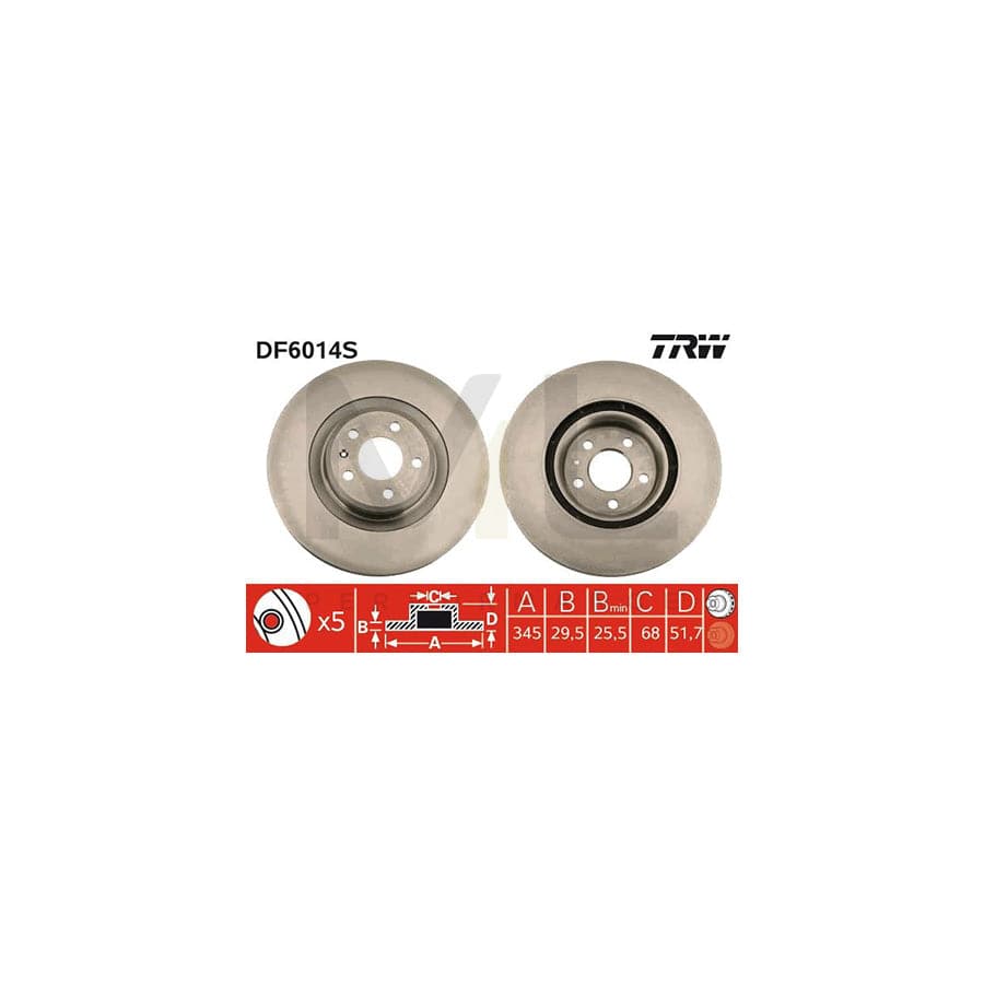 TRW DF6014S Brake Disc Vented  - 1 piece