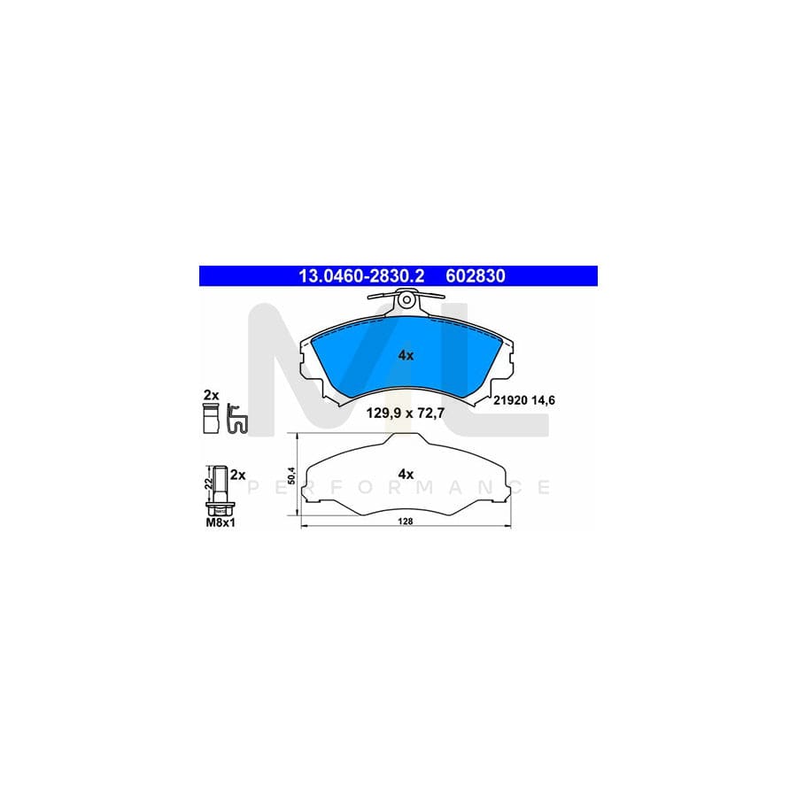 ATE 13.0460-2830.2 Brake pad set with acoustic wear warning, with brake caliper screws, with accessories