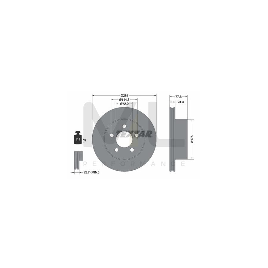 TEXTAR PRO 92186803 Brake Disc Internally Vented, Coated, without wheel hub, without wheel studs  - 1 piece