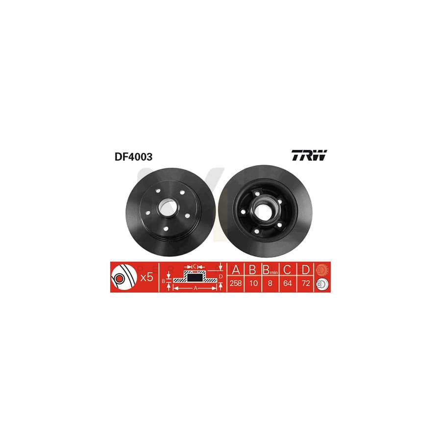 TRW DF4003 Brake Disc for MAZDA 626 III Estate (GV) Solid, Painted  - 1 piece