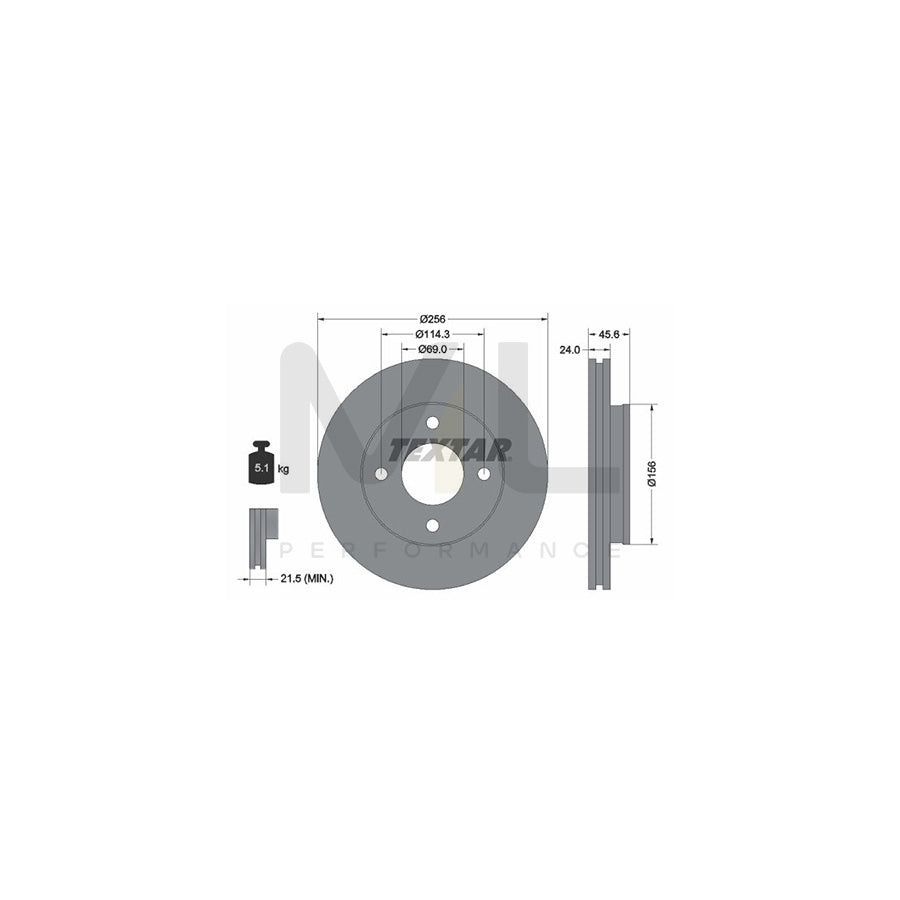 TEXTAR PRO 92134803 Brake Disc Externally Vented, Coated, without wheel hub, without wheel studs  - 1 piece