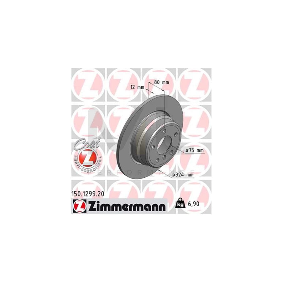 ZIMMERMANN COAT Z 150.1299.20 Brake Disc for BMW X5 (E53) Solid, Coated, High-carbon  - 1 piece