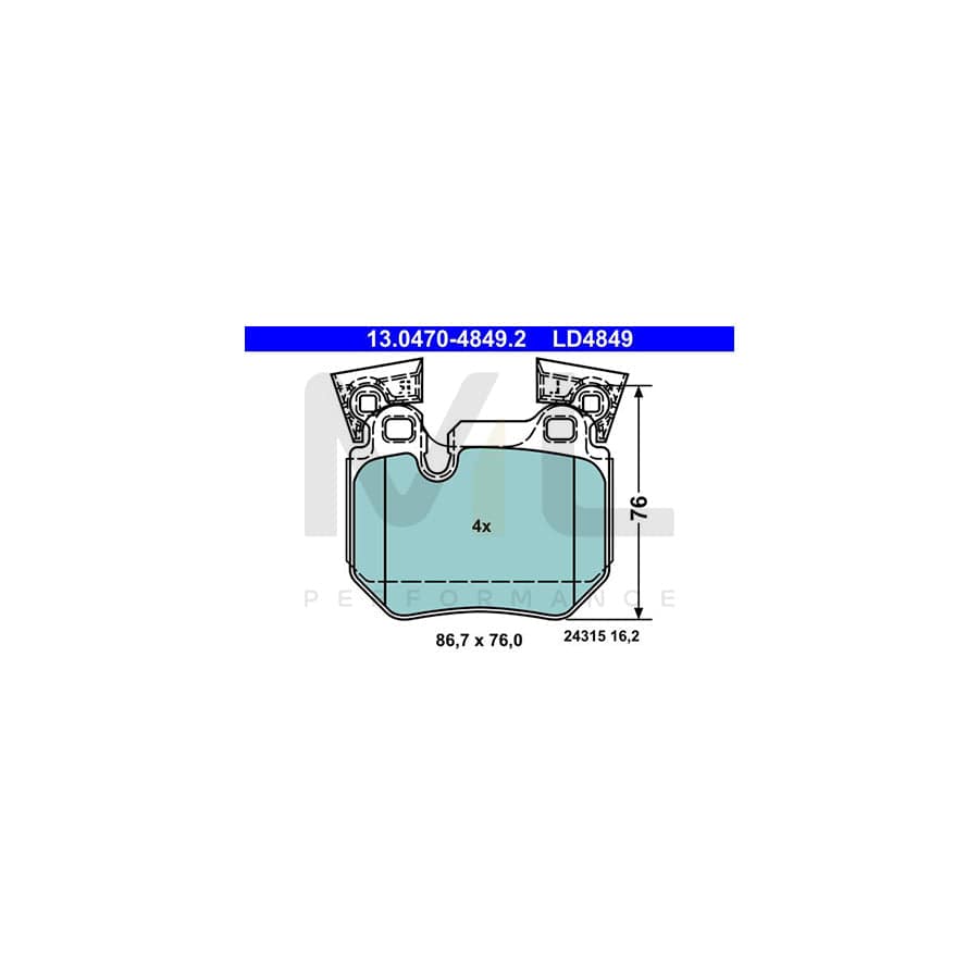 ATE 13.0470-4849.2 Brake pad set for BMW 1 Series excl. wear warning contact, prepared for wear indicator