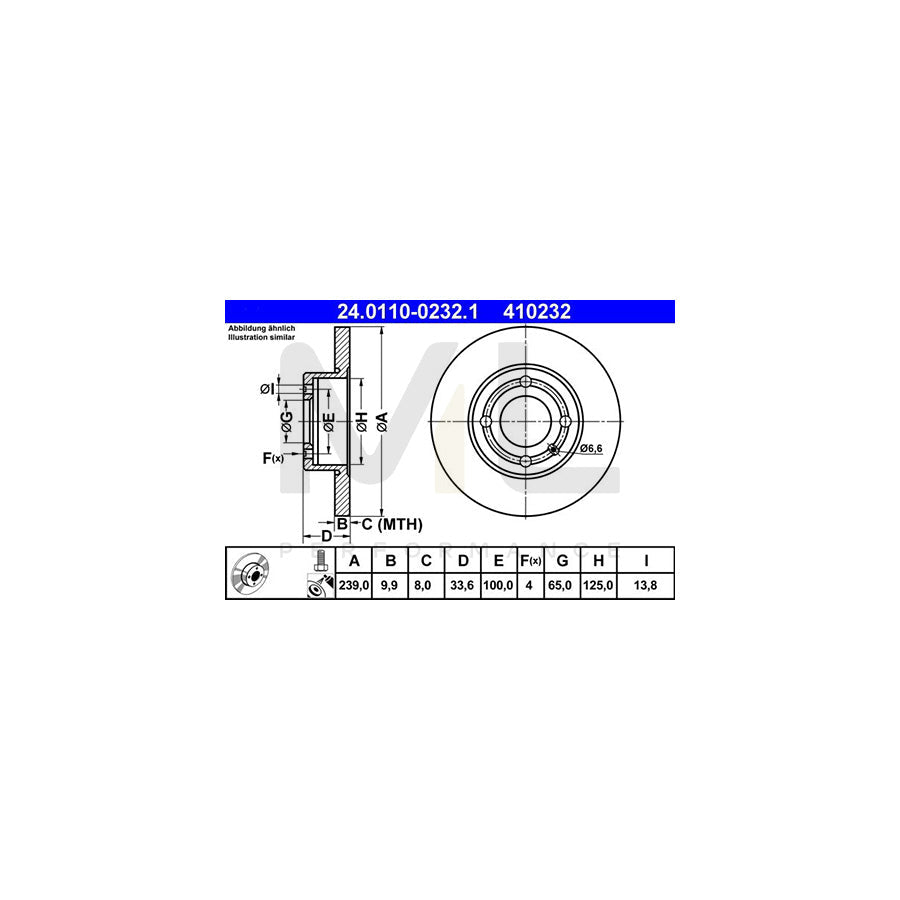 ATE 24.0110-0232.1 Brake Disc Solid, Coated, with bolts/screws  - 1 piece