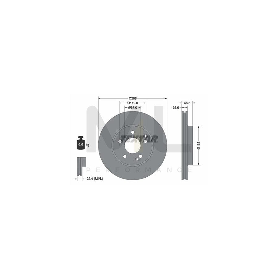 TEXTAR 92105900 Brake Disc Internally Vented, without wheel hub, without wheel studs  - 1 piece