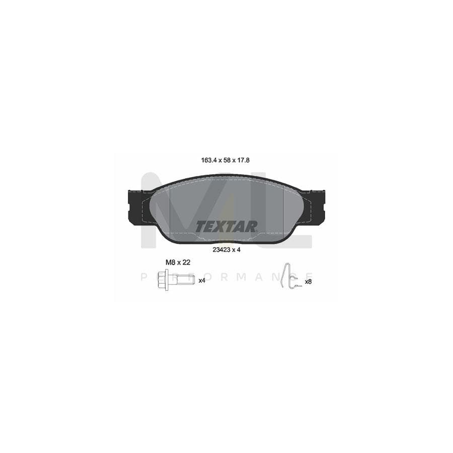 TEXTAR 2342301 Brake pad set not prepared for wear indicator, with brake caliper screws, with accessories