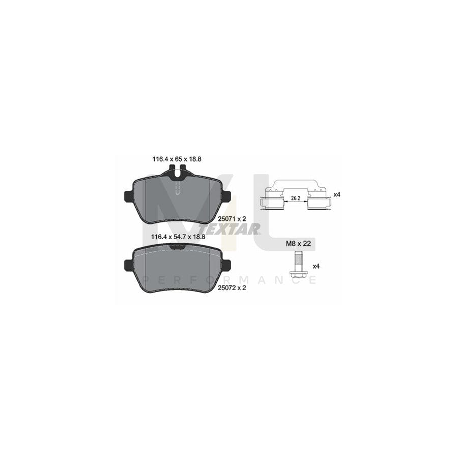 TEXTAR 2507101 Brake pad set suitable for MERCEDES-BENZ SL Convertible (R231) prepared for wear indicator, with brake caliper screws, with accessories