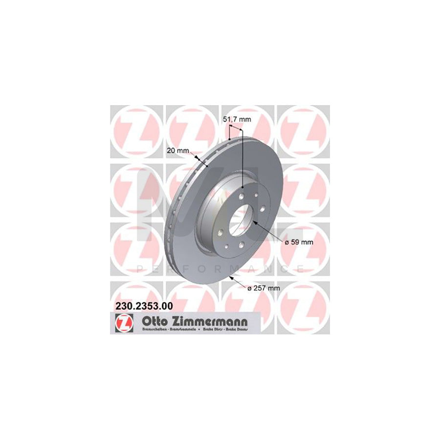 ZIMMERMANN 230.2353.00 Brake Disc Internally Vented  - 1 piece