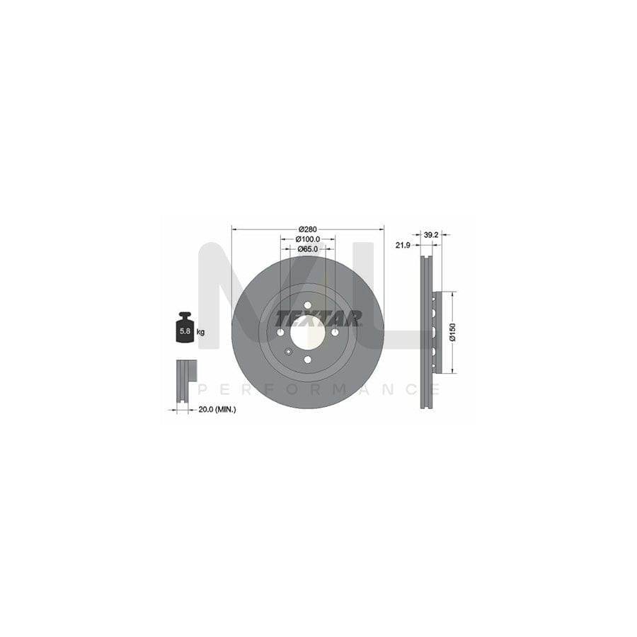 TEXTAR 92043500 Brake Disc Externally Vented, without wheel hub, without wheel studs  - 1 piece