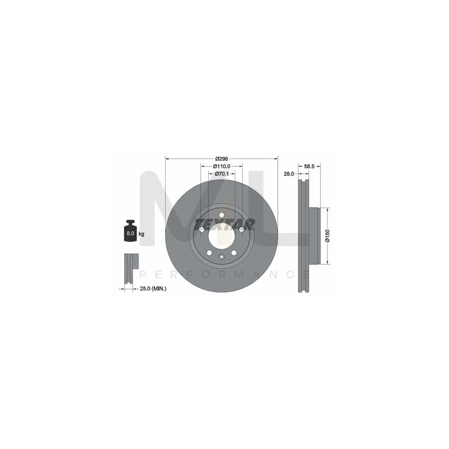 TEXTAR 92057700 Brake Disc Internally Vented, without wheel hub, without wheel studs  - 1 piece