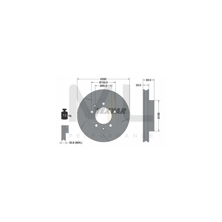 TEXTAR 92033200 Brake Disc for PORSCHE 928 Coupe Internally Vented, Slotted, without wheel hub, without wheel studs