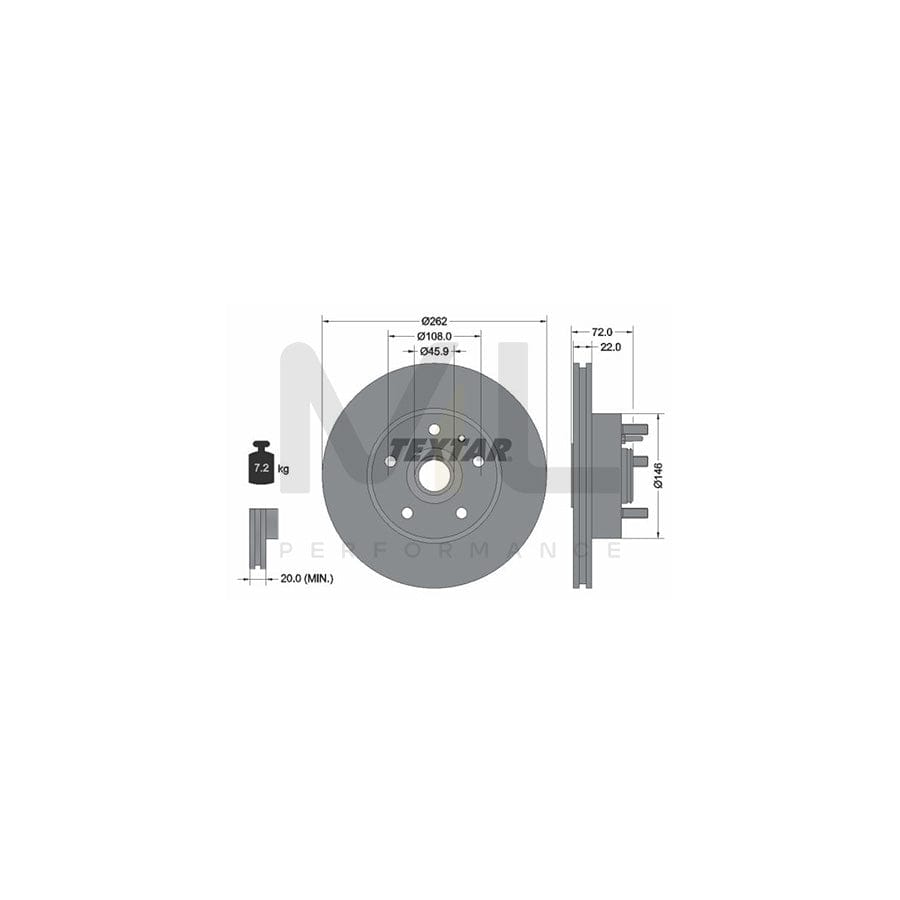 TEXTAR 92031300 Brake Disc Internally Vented, with wheel hub, with wheel studs  - 1 piece
