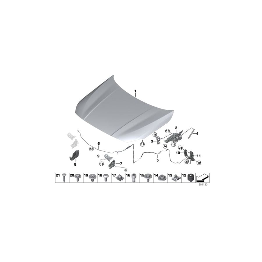 Genuine BMW 51237300572 F40 F44 F46 Bowden Cable, Hood, Rear (Inc. 118d, 216i & 118i)