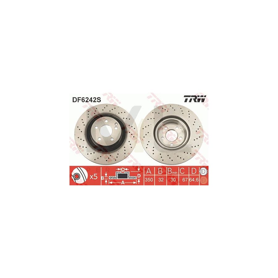 TRW DF6242S Brake Disc Perforated, Vented, Painted  - 1 piece