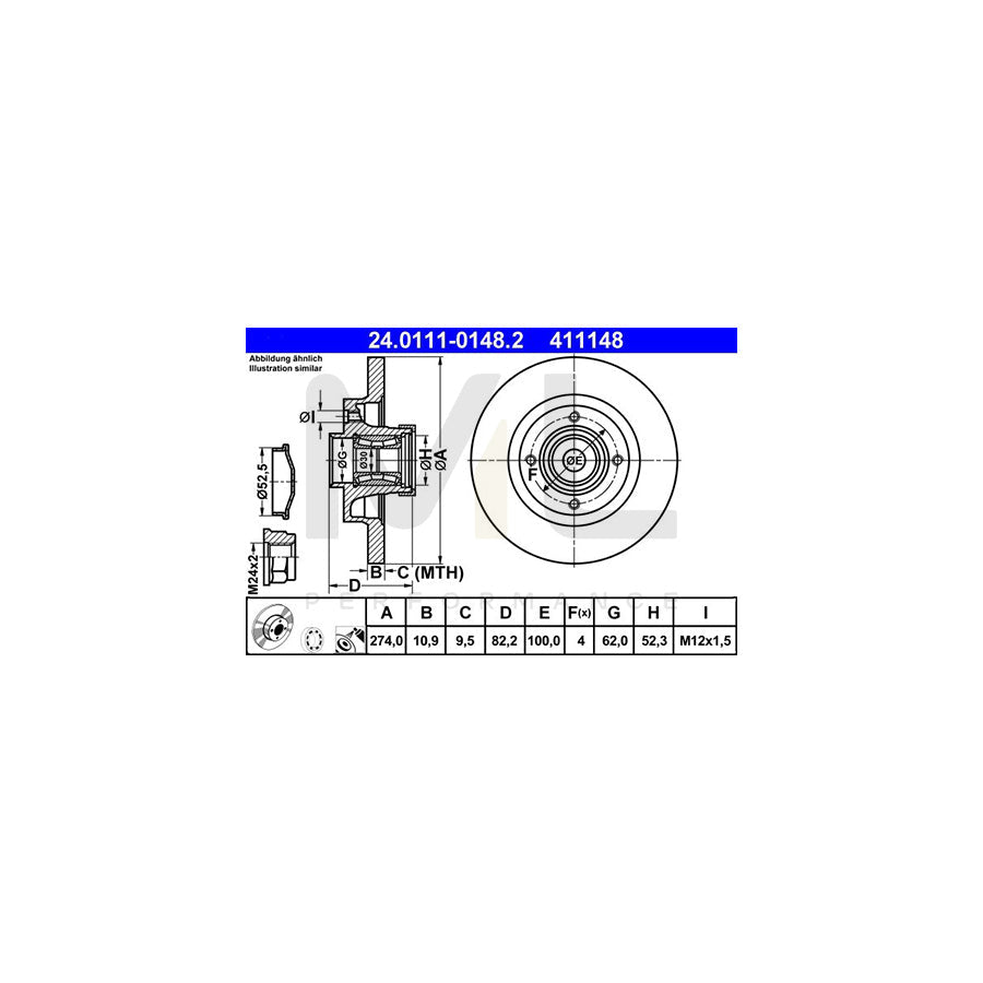 ATE 24.0111-0148.2 Brake Disc for RENAULT Grand Sc???nic II (JM) Solid, Coated, with ABS sensor ring, with wheel bearing  - 1 piece