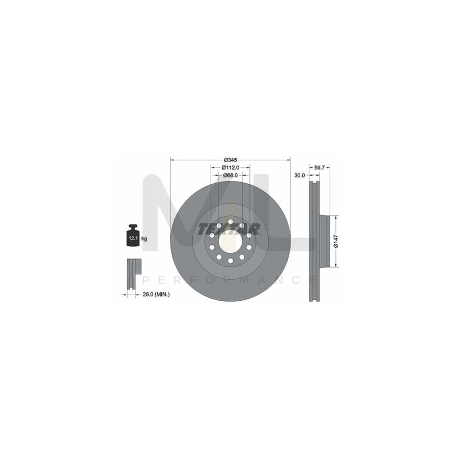 TEXTAR 92112500 Brake Disc Internally Vented, without wheel hub, without wheel studs  - 1 piece