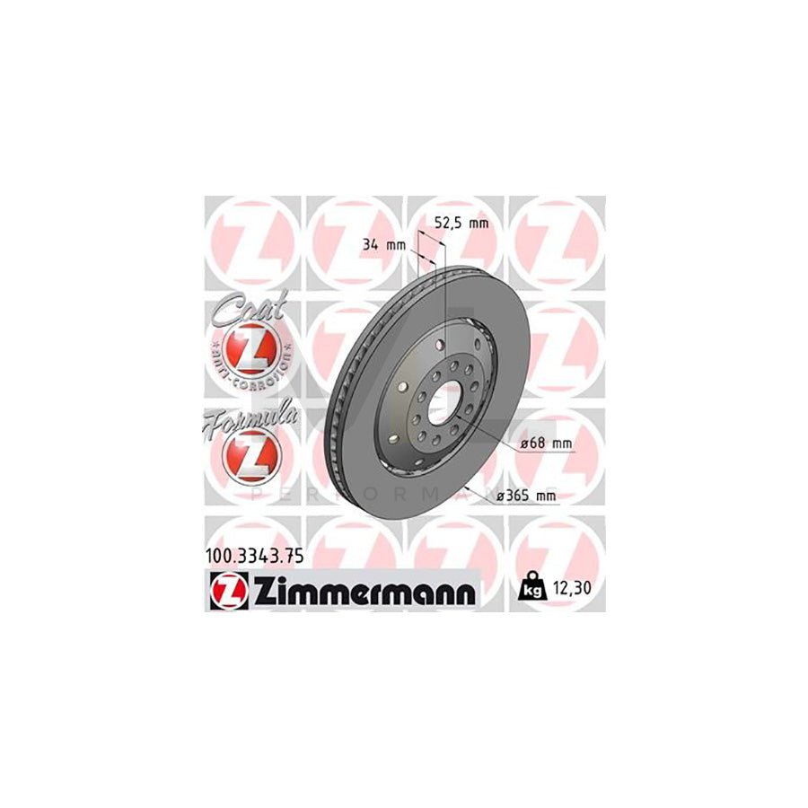 ZIMMERMANN FORMULA Z COAT Z 100.3343.75 Brake Disc for AUDI A6 Two-piece brake disc, Vented, Coated, Alloyed / High-carbon