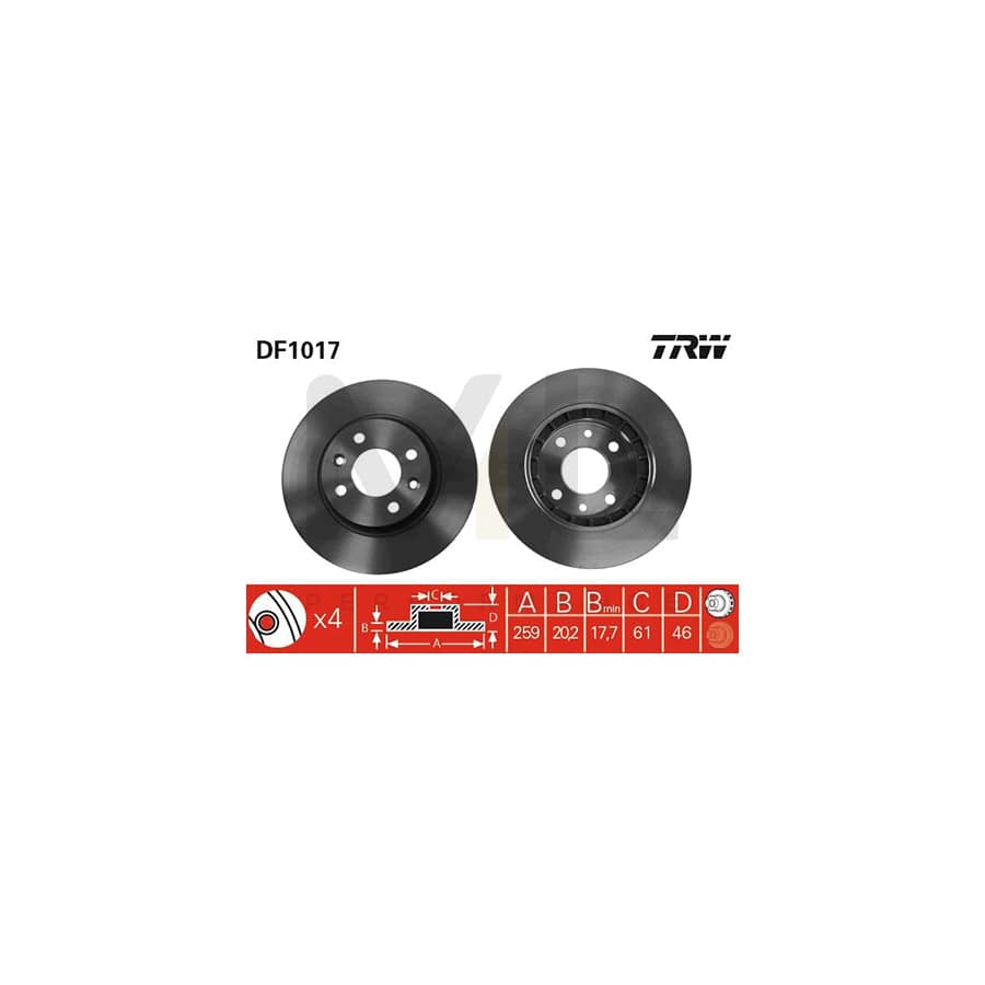TRW DF1017 Brake Disc Vented, Painted, with bolts/screws  - 1 piece