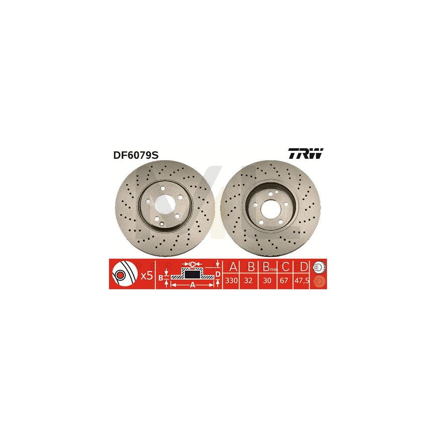 TRW DF6079S Brake Disc Slotted / Perforated, Painted  - 1 piece
