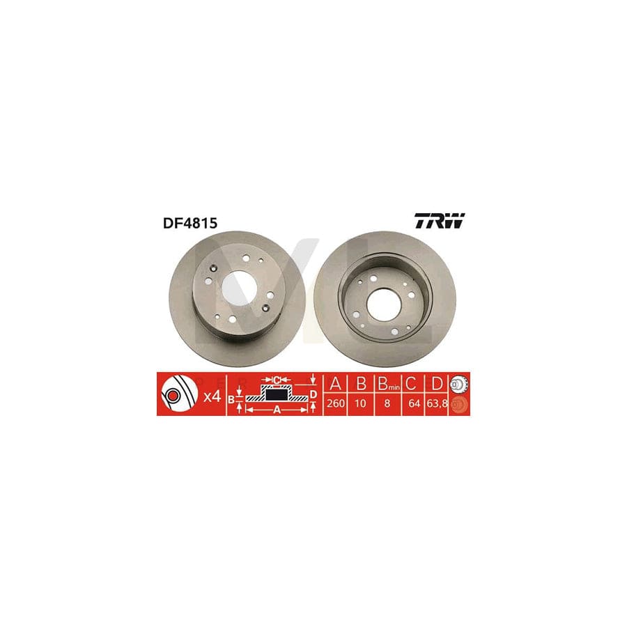 TRW DF4815 Brake Disc for HONDA ACCORD Solid, Painted  - 1 piece