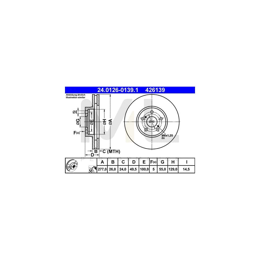 ATE 24.0126-0139.1 Brake Disc for TOYOTA AVENSIS Vented, Coated  - 1 piece