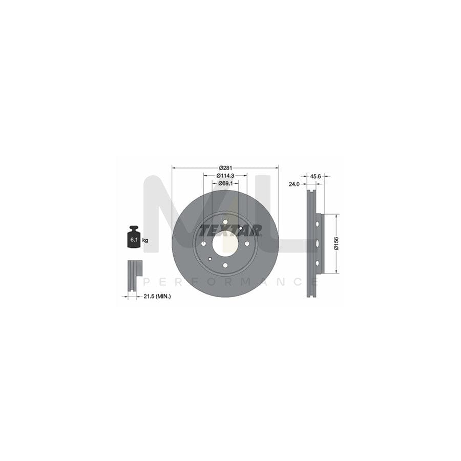 TEXTAR PRO 92100403 Brake Disc Externally Vented, Coated, without wheel hub, without wheel studs  - 1 piece
