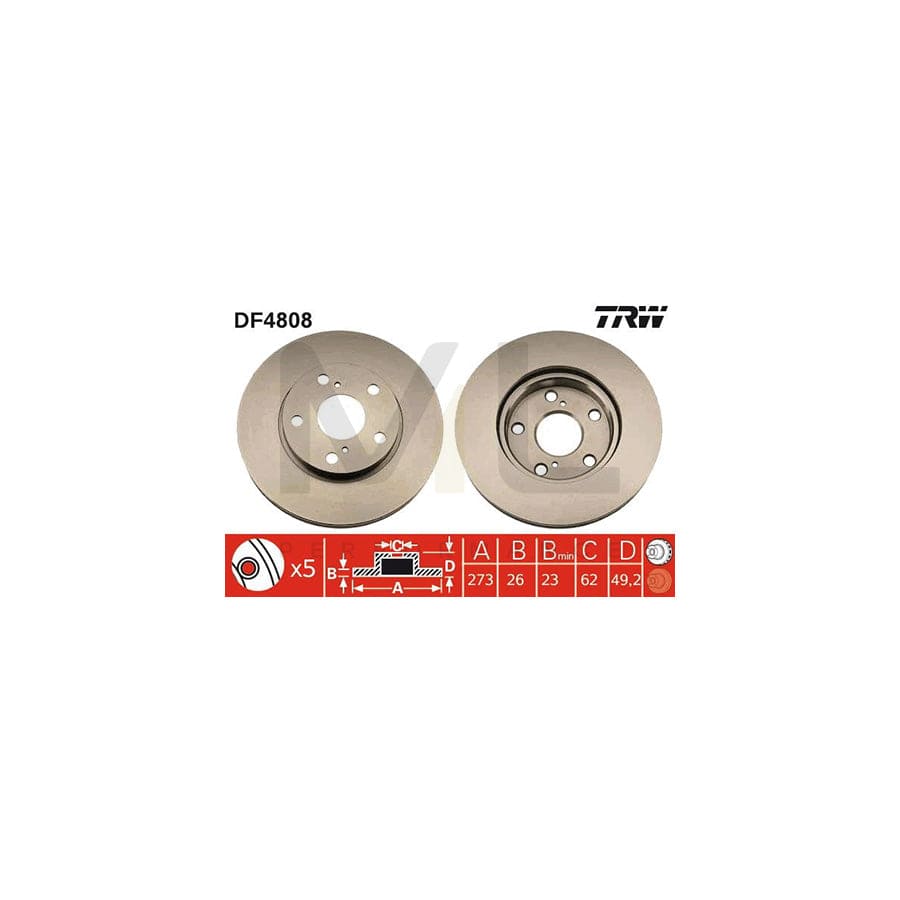 TRW DF4808 Brake Disc Vented, Painted  - 1 piece