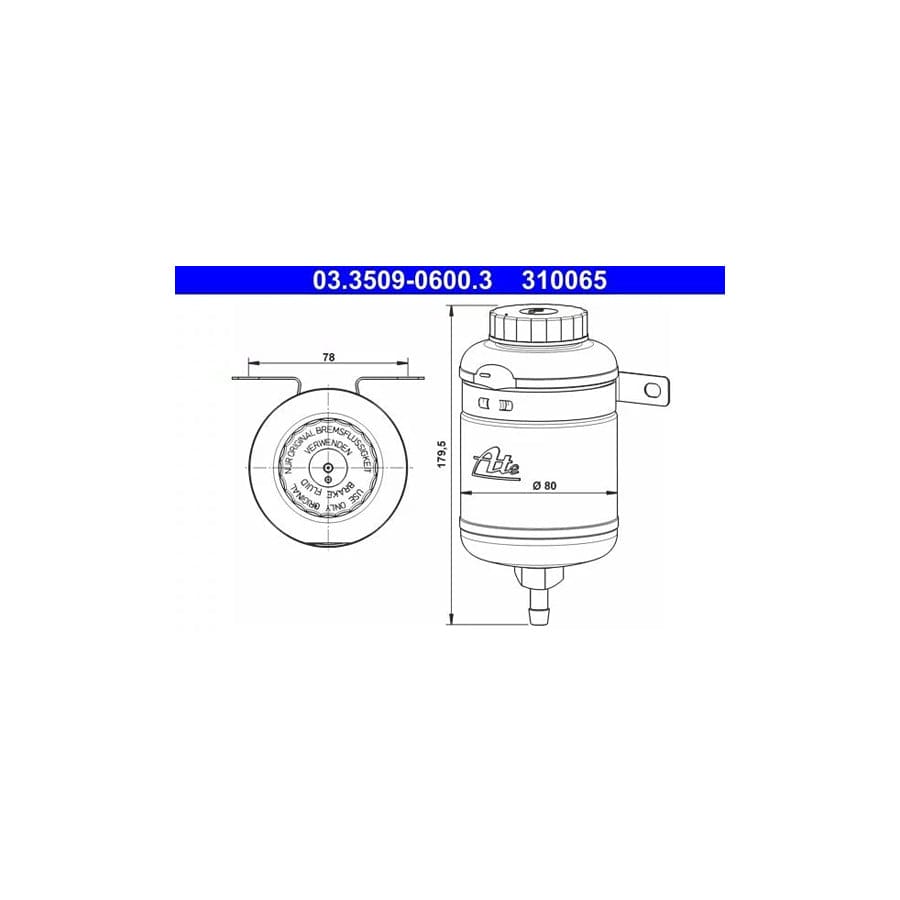ATE 03.3509-0600.3 Expansion Tank, Brake Fluid Suitable for Mercedes-Benz Sl Convertible (R198)