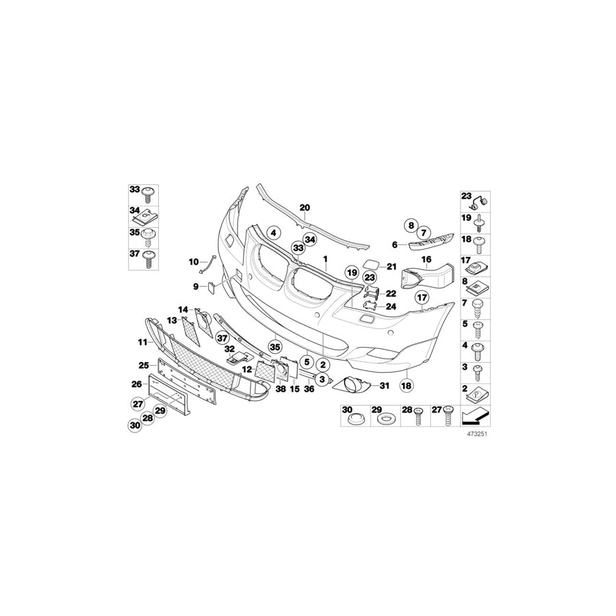 Genuine BMW 51117897208 E60 E61 Trim Cover, Bumper, Primed, Front M (Inc. 545i, 530d & 525xd)