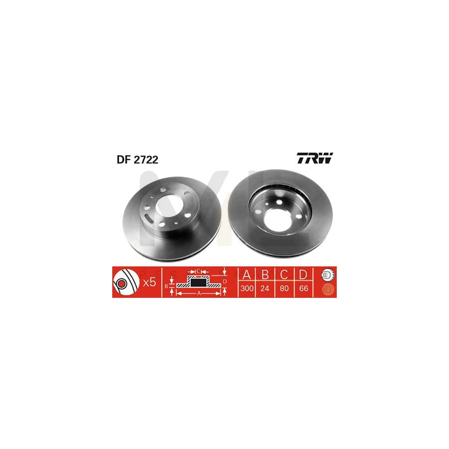 TRW DF2722 Brake Disc Vented, Painted  - 1 piece