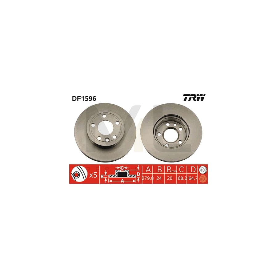 TRW DF1596 Brake Disc Vented, Painted  - 1 piece