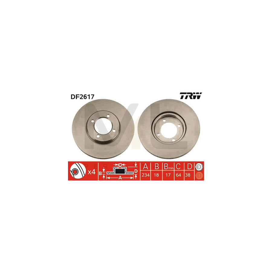 TRW DF2617 Brake Disc for TOYOTA Corolla V Coupe (E80) Vented  - 1 piece