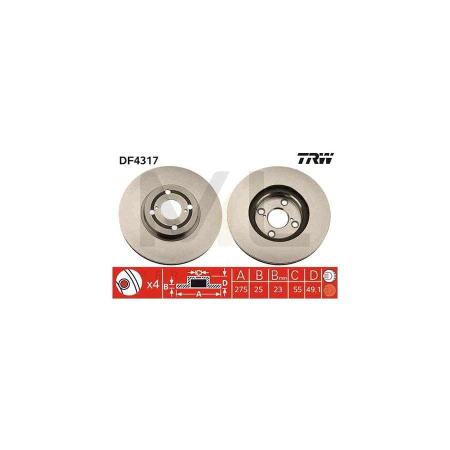 TRW DF4317 Brake Disc for TOYOTA COROLLA Vented, Painted  - 1 piece