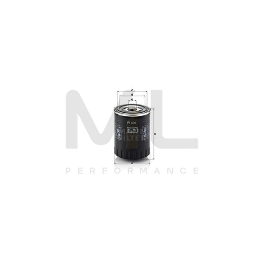 MANN-FILTER W 820 Oil Filter Spin-on Filter, with one anti-return valve