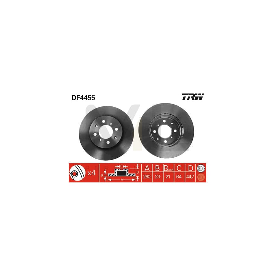 TRW DF4455 Brake Disc for HONDA Civic VII Hatchback (EU, EP, EV) Vented, Painted  - 1 piece