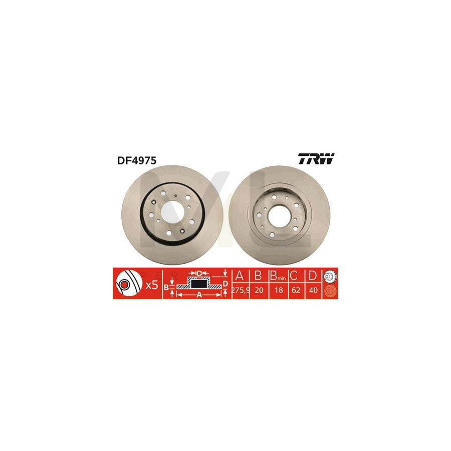TRW DF4975 Brake Disc for SUZUKI Swift III Hatchback (MZ, EZ) Vented, Painted  - 1 piece