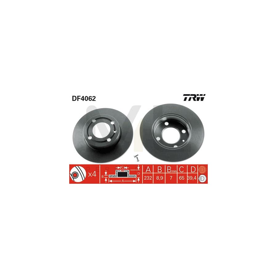 TRW DF4062 Brake Disc Solid, Painted, with bolts/screws  - 1 piece