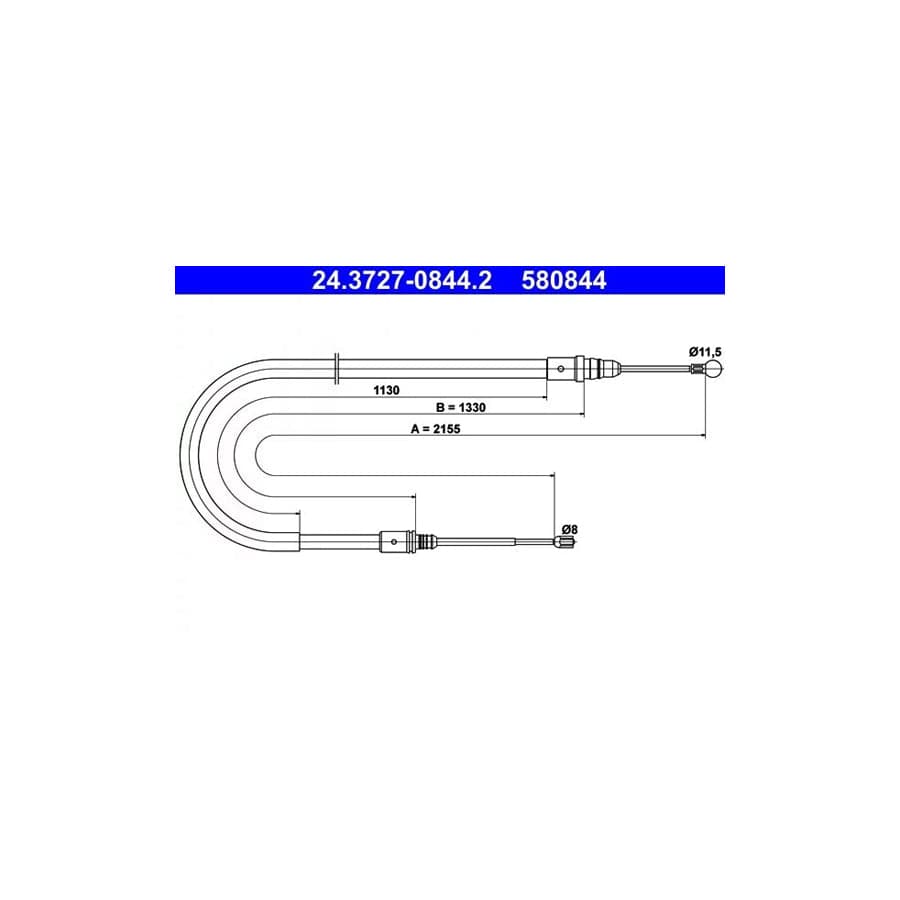 ATE 24.3727-0844.2 Hand Brake Cable for Peugeot 407