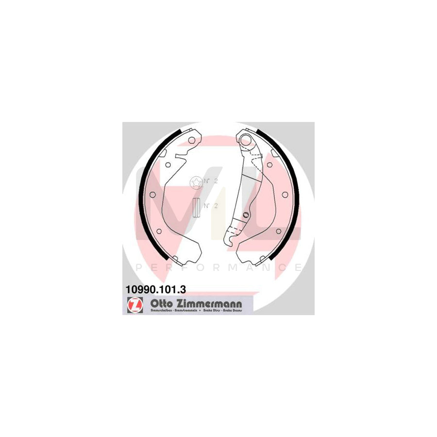 ZIMMERMANN 10990.101.3 Brake Shoe Set Photo corresponds to scope of supply, with lever