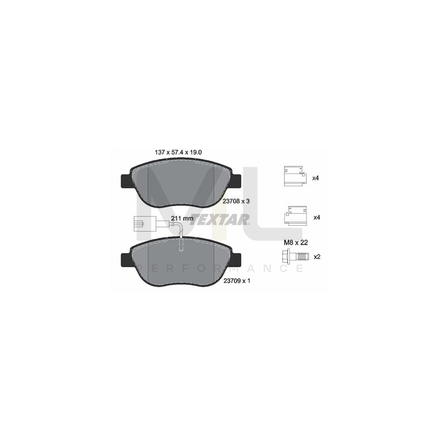 TEXTAR 2370804 Brake pad set with integrated wear warning contact, with brake caliper screws, with accessories